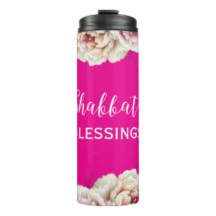 Schabbat-Segen Rosa Floral Wasserfarbe Gold Thermosbecher
