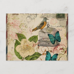 schabby elegance botanischer Vogel französische Pr Postkarte