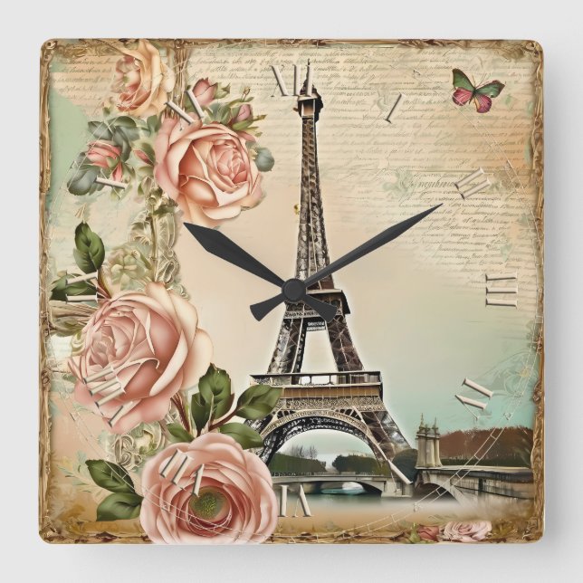 schabby paris chic! quadratische wanduhr (Vorderseite)