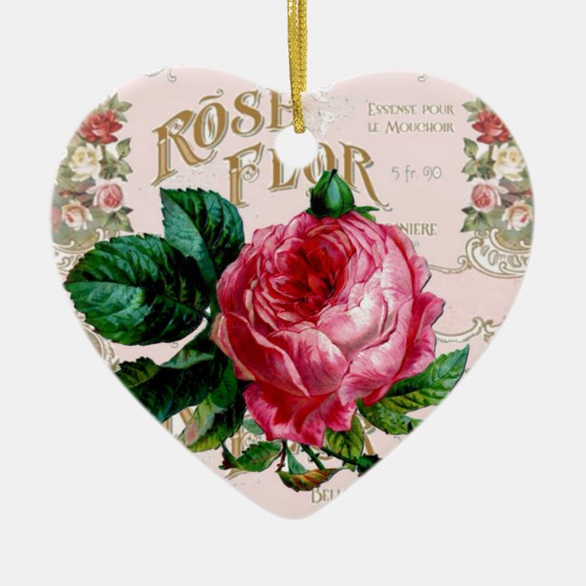 SCHABBYCHISCHE Englische Rose Vintag rosa Keramikornament (Vorne)