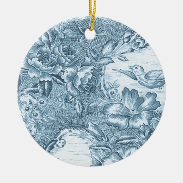 Schäbige blaue Franzosen Toile Keramikornament (Vorne)