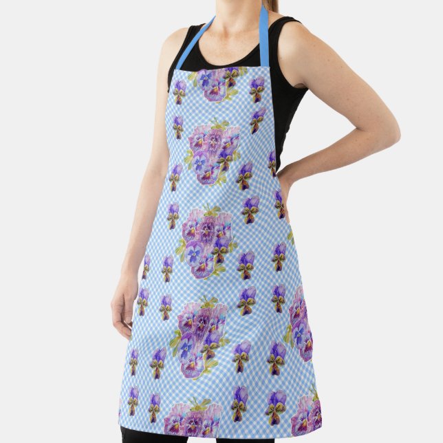 Schäbige blaue Gingham-Blumenküchenschürze Schürze (InSitu)