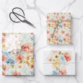 Schäbige Boho-Wildblumen Elegante Farbige Blumige Geschenkpapier Set
