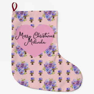 Schäbige Florale Pastellblaue Weihnachten Mädchen Großer Weihnachtsstrumpf