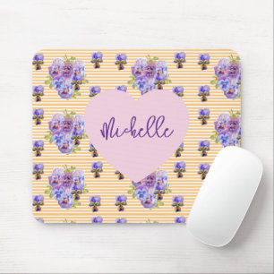Schäbige lila Stiefmütterchen Blumen gelbe Mausmat Mousepad