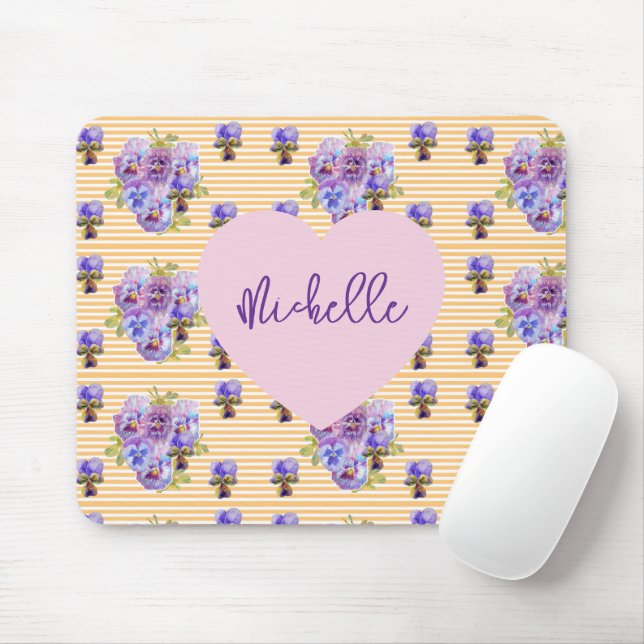 Schäbige lila Stiefmütterchen Blumen gelbe Mausmat Mousepad (Mit Mouse)
