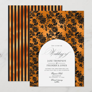 Schäbige Orange- und Schwarze Gotische Hochzeitsch Einladung
