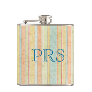 Schäbige Streifen-Monogramm-Flasche Flachmann