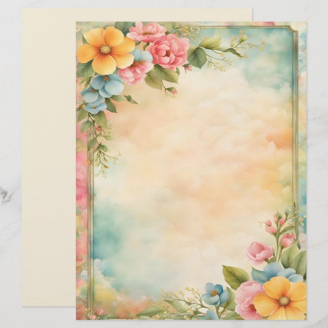 Schäbige und Schicke Blumen-Schreibwarenpapier Briefbogen (Vorne/Hinten)