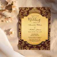 Schäbige vintage braune goldene florale Damast-Hoc