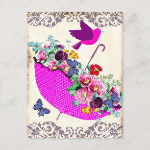 Schäbiger Blumen-Schirm Postkarte