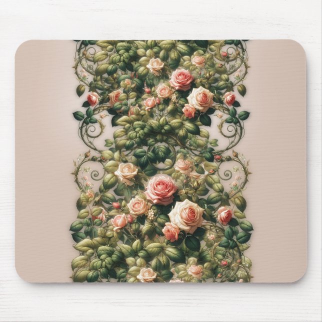 Schabiger Chic Rosa Rosenreben Blumen Elegant Mousepad (Vorne)