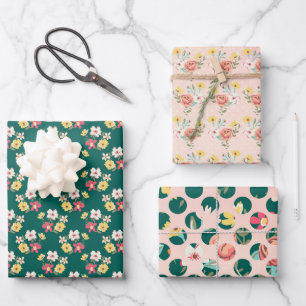 Schäbiges Pink Grüner Garten Geschenkpapier Set