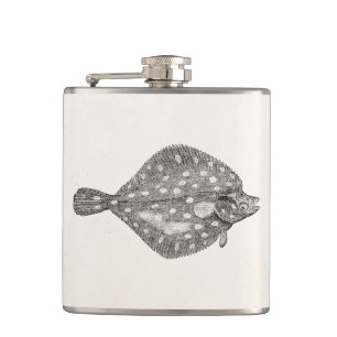 Schablone für Vintage-Scholle-Flunder-Fisch leer Flachmann