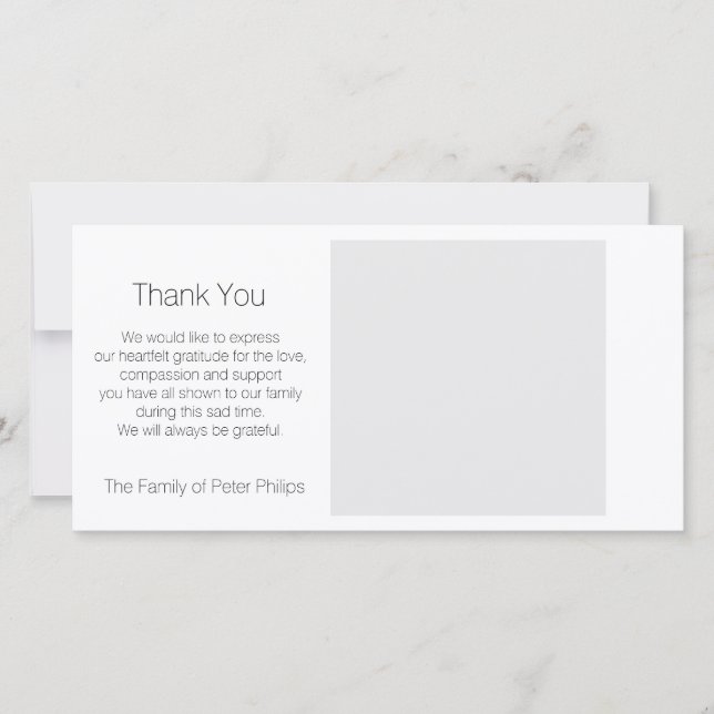 Schablonen-Beileid danken Ihnen addieren Dankeskarte (Vorderseite)