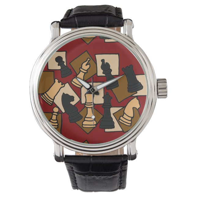 Schach Abstrakt Art Wristwatch Armbanduhr (Vorderseite)