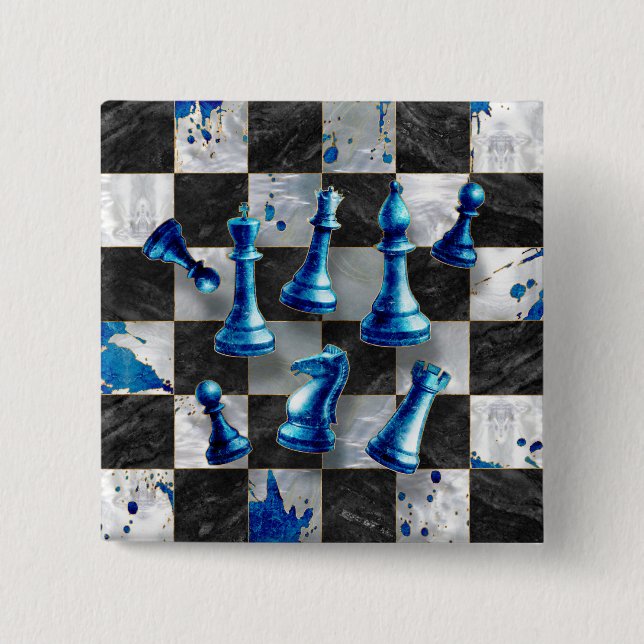 Schach Abstrakte Kunst - Blue Marble Button (Vorderseite)