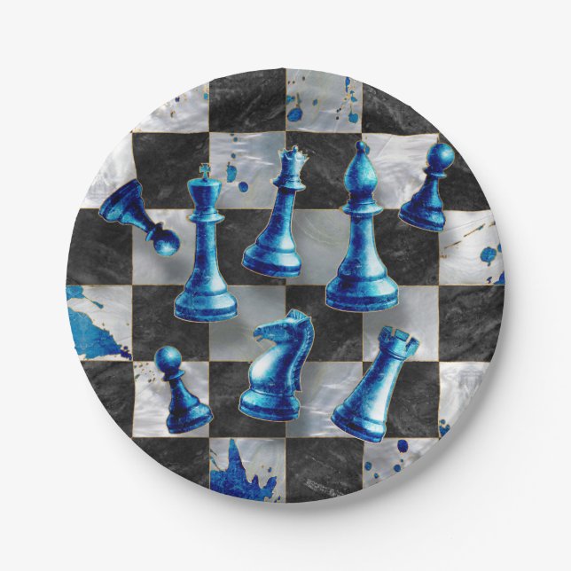 Schach Abstrakte Kunst - Blue Marble Pappteller (Vorderseite)