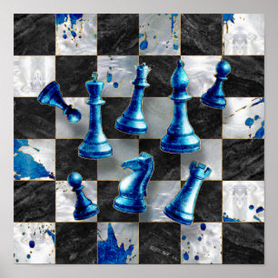 Schach Abstrakte Kunst - Blue Marble Poster