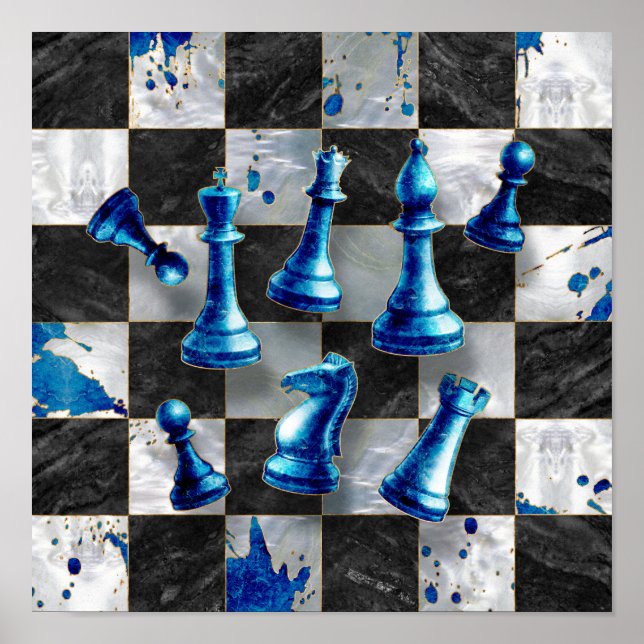 Schach Abstrakte Kunst - Blue Marble Poster (Vorne)