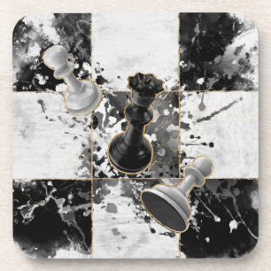 Schach abstrakte Kunst Wasserfarbe und Gold Getränkeuntersetzer