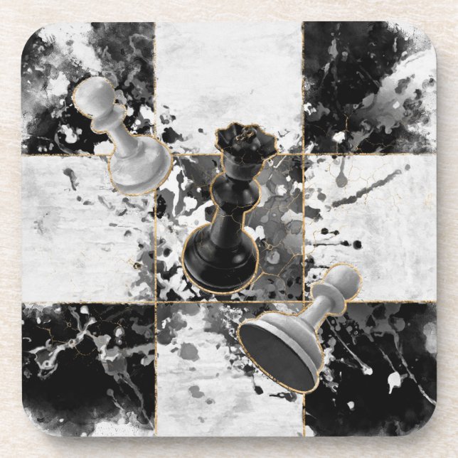 Schach abstrakte Kunst Wasserfarbe und Gold Getränkeuntersetzer (Vorderseite)