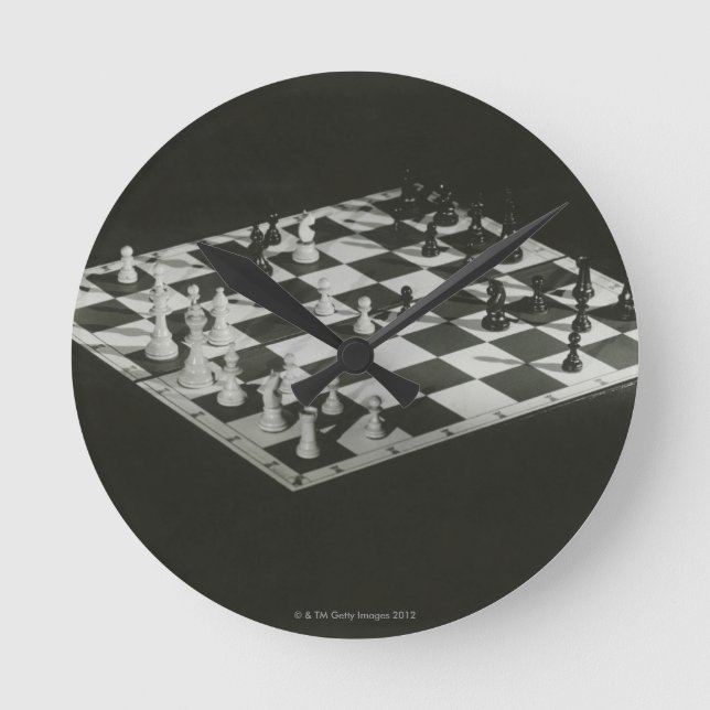 Schach-Brett Runde Wanduhr (Vorderseite)