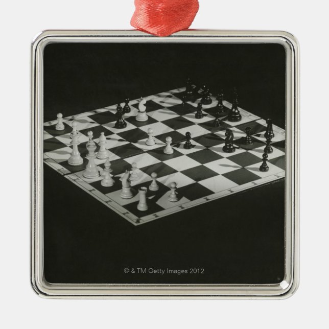 Schach-Brett Silbernes Ornament (Vorne)