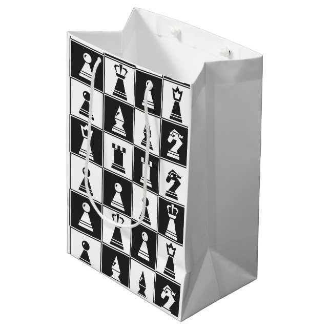 Schach-Design-Geschenktasche Mittlere Geschenktüte (Vorderseite Schrägansicht)