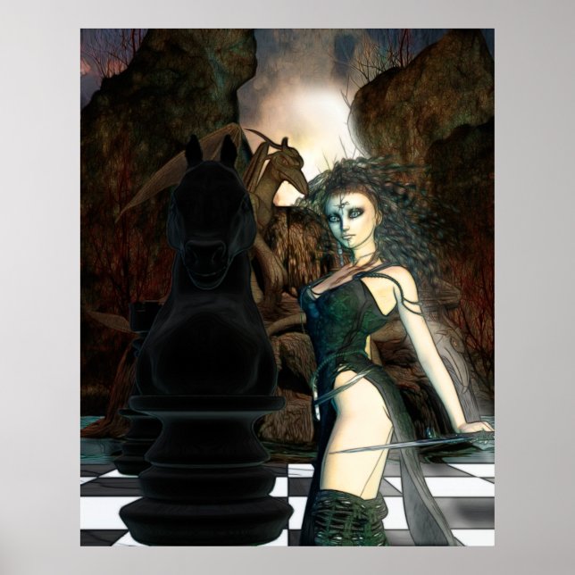 Schach Fantasy Gotische Kunst Poster (Vorne)