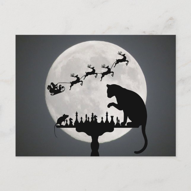 Schach Full Moon Cat n Mouse Weihnachten Vielen Da Postkarte (Vorderseite)