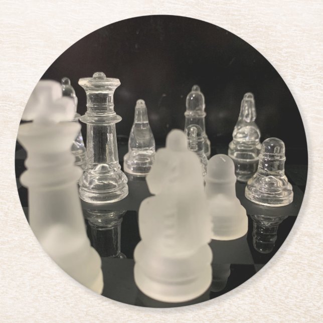 Schach für Papier Untersetzer. Runder Pappuntersetzer (Vorderseite)