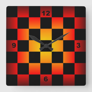 Schach ~ Hintergrund der Checkerboard-Uhr Schwarz  Quadratische Wanduhr
