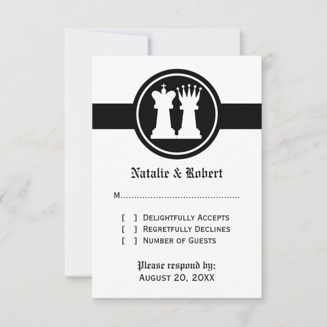 Schach King und Queen Wedding Response Card RSVP Karte (Vorderseite)