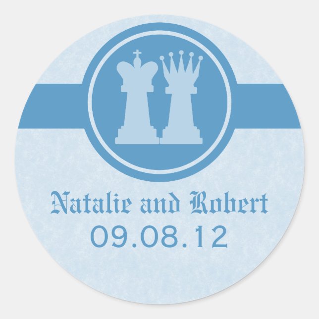 Schach King und Queen Wedding Stickers, Blue Runder Aufkleber (Vorderseite)