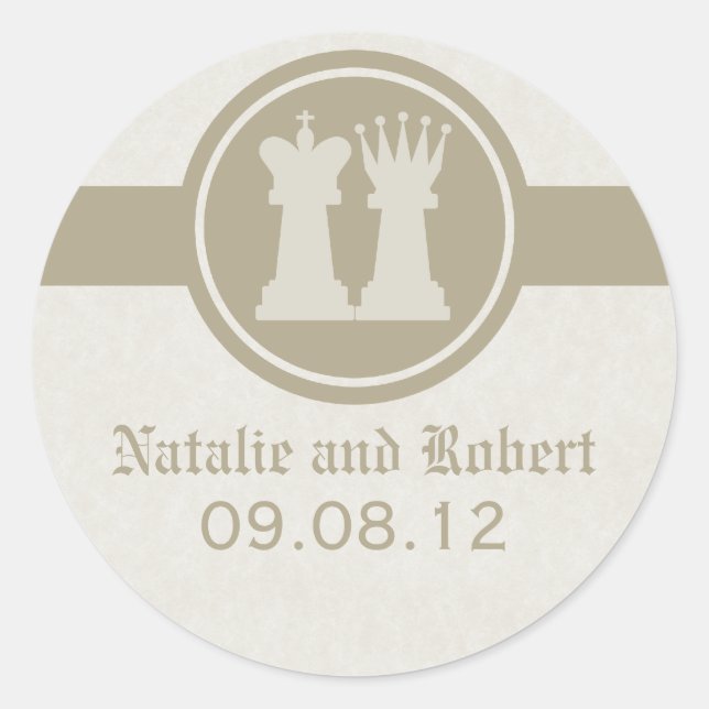 Schach King und Queen Wedding Stickers, Latte Runder Aufkleber (Vorderseite)