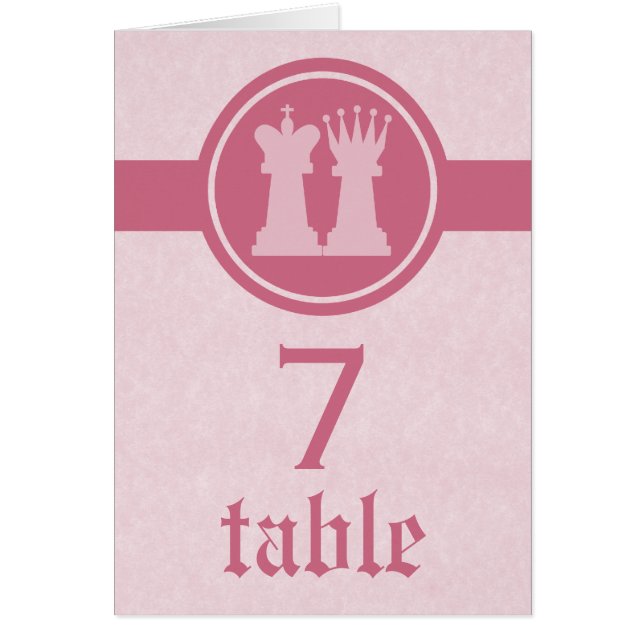 Schach King und Queen Wedding Table Card, Rosa (Vorne)