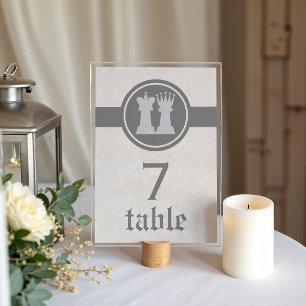 Schach König und Königin Hochzeit Tischkarte, Grau Tischnummer