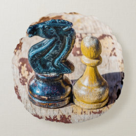 Schach Pawn and Knight - Veteranen Rundes Kissen