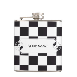 Schach-Quadrat-Muster - schwarz + Ihr Hintergrund Flachmann