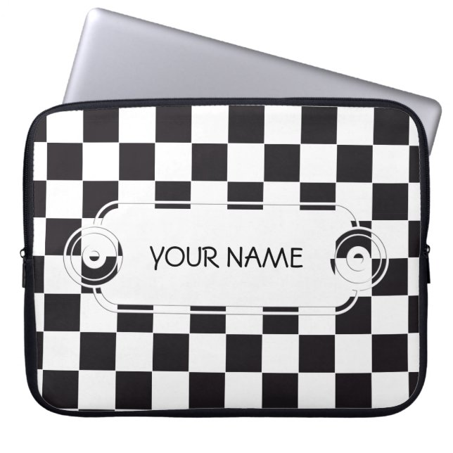 Schach-Quadrat-Muster - schwarz + Ihr Hintergrund Laptopschutzhülle (Vorderseite)