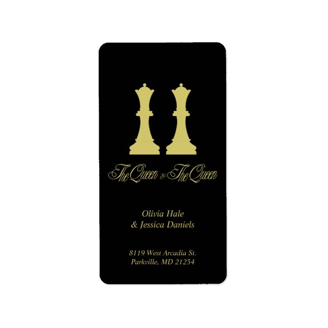 Schach Queen & Queen Gold Stücke für Lesben Adressaufkleber (Vorne)