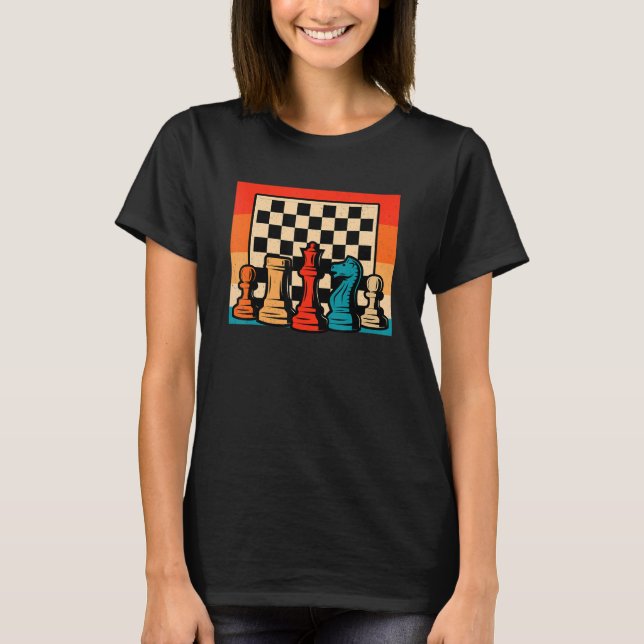 Schach Retro Graphic Chess Player Checkmate Board  T-Shirt (Vorderseite)