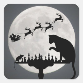 Schach Santa Vollmond Katze und Mausspiel Weihnach Quadratischer Aufkleber