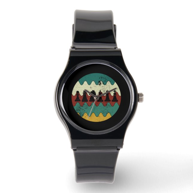 Schach - Schachfiguren Retro Armbanduhr (Vorderseite)