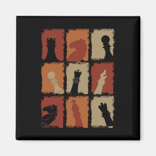 Schach - Schachfiguren Retro Magnet