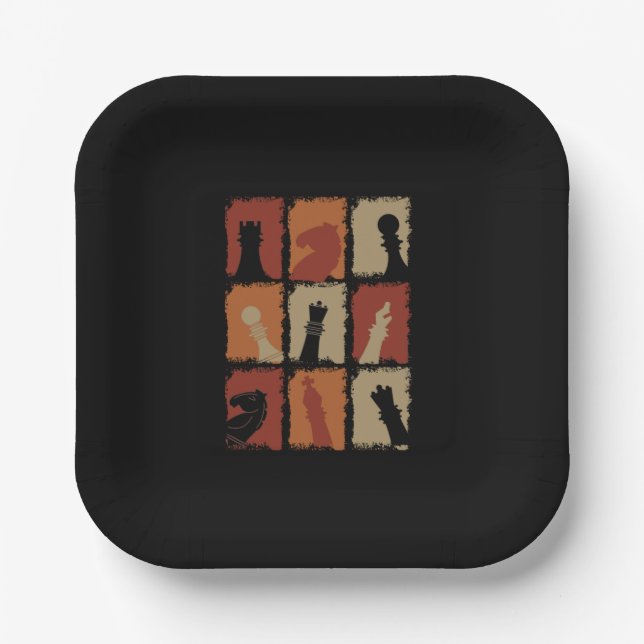 Schach - Schachfiguren Retro Pappteller (Vorderseite)