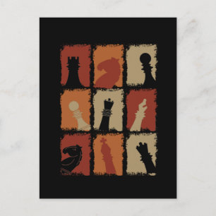 Schach - Schachfiguren Retro Postkarte