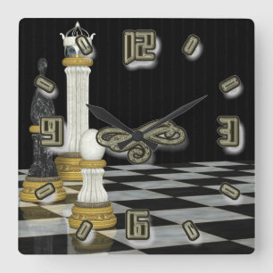 Schach-Spieler-Wanduhr Quadratische Wanduhr