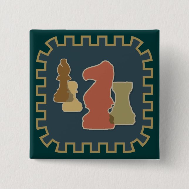 Schach-Stück-Blau-Knopf Button (Vorderseite)